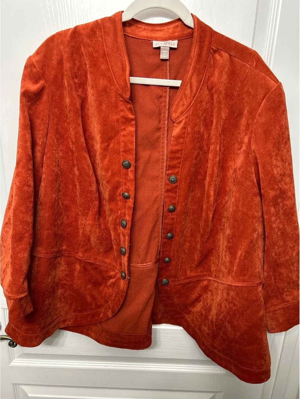 Orange Velvet Button-Up Jacket